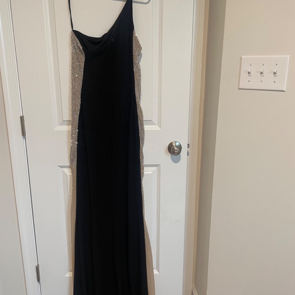 Xscape Formal Black Maxi Dress with Nude Sequins - Picture 4 of 5